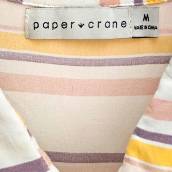 Paper‎ Crane Womens Medium Button Cropped Shirt Boxy Striped Pastel Retro Flowy - Picture 2 of 8